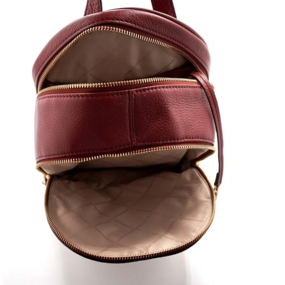 Michael Kors‎ Rhea Medium Pebbled Leather Backpack Burgundy Gold Hardware 37-08